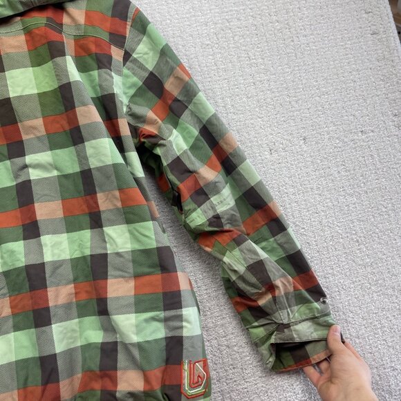 Y2K Burton Jacket Womens S Green / Orange Plaid Hooded Snowboarding / Ski - Picture 13 of 14